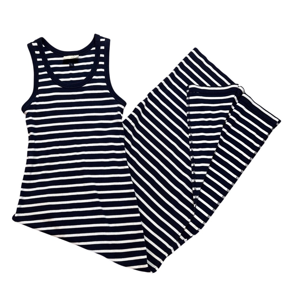 Universal Thread Navy White Striped Ribbed Maxi Tank Dress Womens Medium Slit